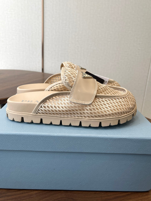 Prada 26s Mules Light Beige Mesh Fabric 727677