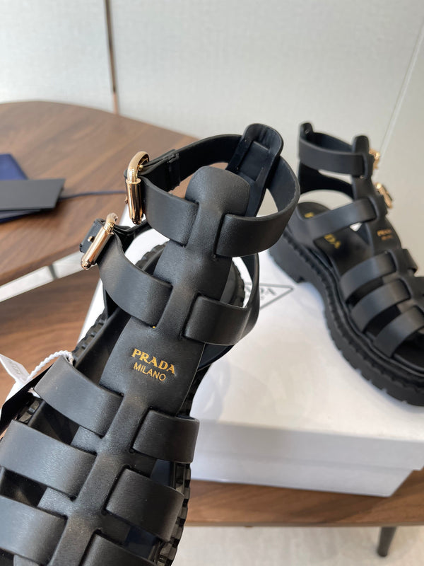 Prada Strappy Sandals 5.5cm Black Leather 728559