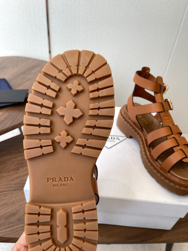Prada Strappy Sandals 5.5cm Brown Leather 728561