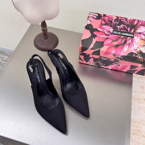 DC Slingback Pumps Black Silk & Sheepskin 343141