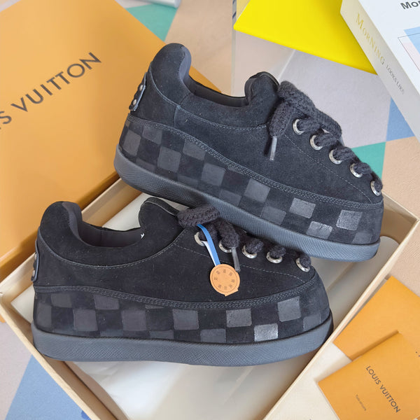 LV x Ingo Casual Sports Shoes 50mm Black Embossed Damier Graphine Suede 459769