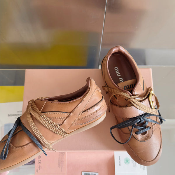 Miu Sneakers With Buckle Brown Leather 509754