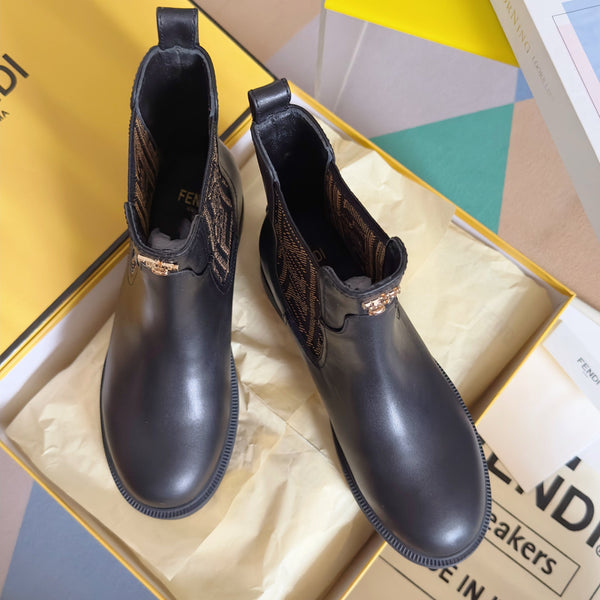 Fendi 2025 FF Monogram Chelsea Boot Black Brown Leather Fabric 553105
