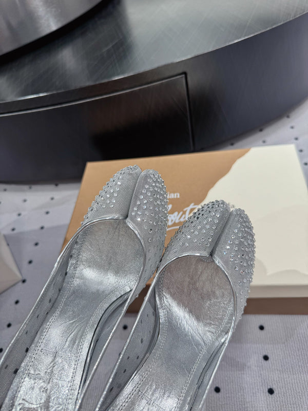 CL x Margiela 25 Diamond Pumps Sliver Fabric Lace Swarovski 296039