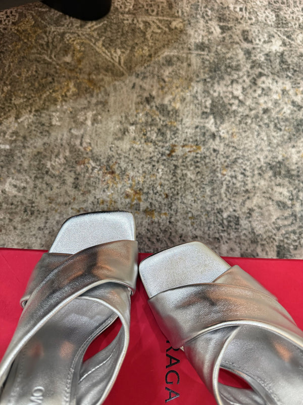 Ferragamo Gancini-Heel Padded Sandals 9cm Sliver Cowhide 694846