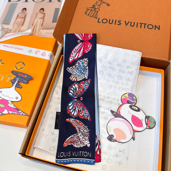 LV Twilly Mini Scarf 86 Dark Blue Silk Twill 967478