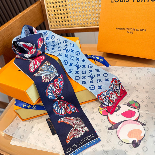 LV Twilly Mini Scarf 86 Dark Blue Silk Twill 967478
