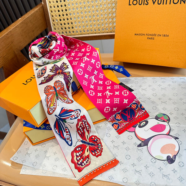 LV Twilly Mini Scarf 86 Pink Silk Twill 967479
