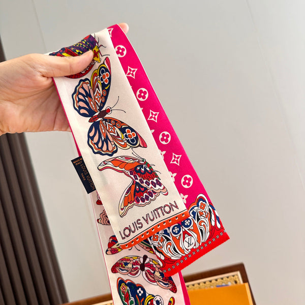 LV Twilly Mini Scarf 86 Pink Silk Twill 967479