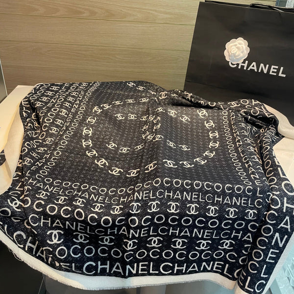 CC Monogram Logo 105x200cm Black White Cashmere 145877