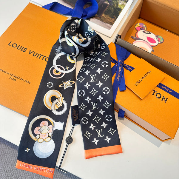 LV Twilly Mini Scarf 105 Black Silk Twill 147676