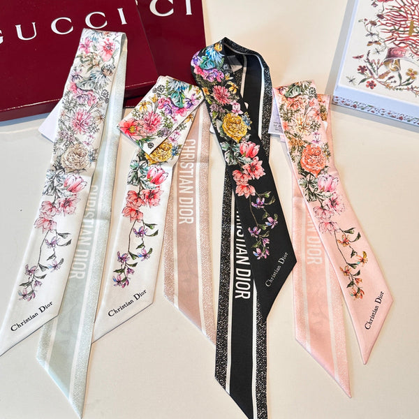 CD Twilly Mini Scarf 105cm Light Pink Colorful Mulberry Silk 902533