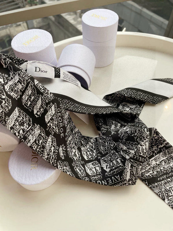 CD Twilly Mini Scarf 105cm Black Mulberry Silk 976496