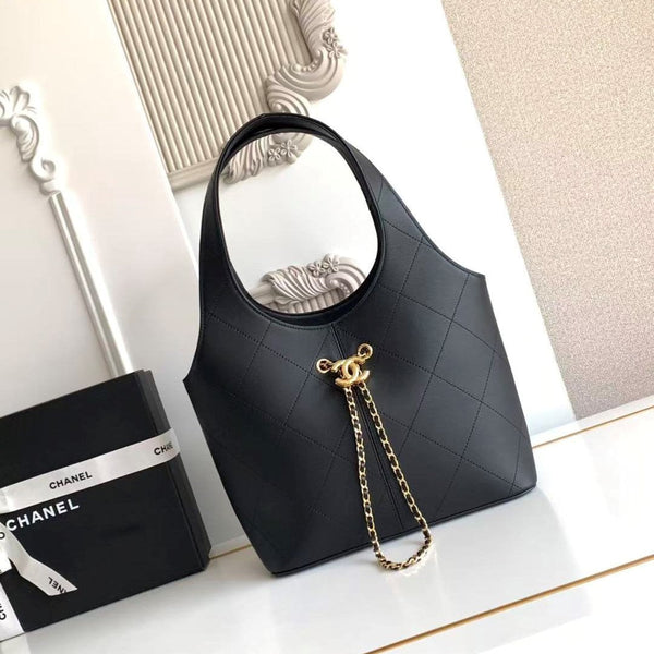 CC 2026 Basket Hobo Bag 35cm Black Calfskin
