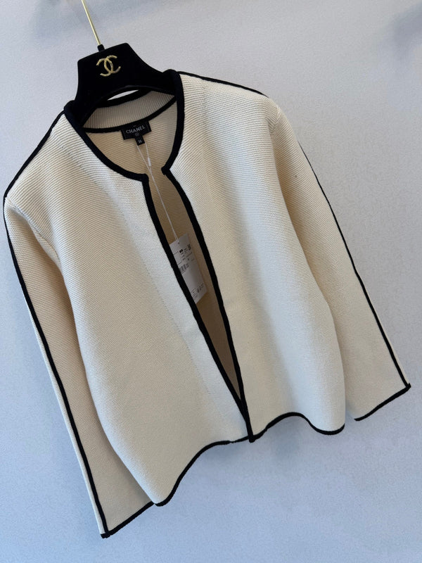 CC 2026 Contrast Trim Knit Vest Skirt and Cardigan 3-Piece Set Cotton Blend 438190