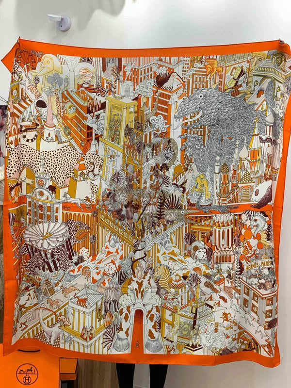 HM 25s The King Scarf 140cm Orange Multicolor Cashmere 973041