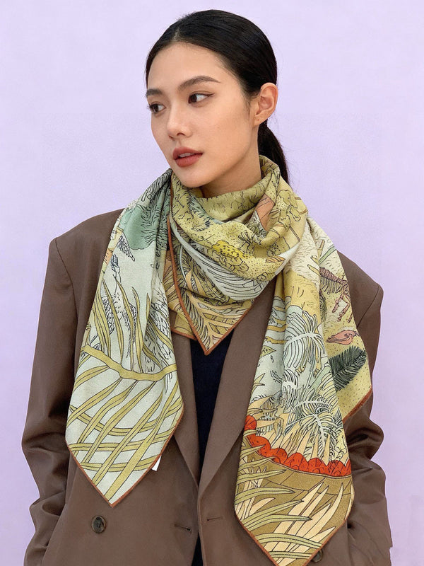 HM 25s The King Scarf 140cm Green Pink Cashmere 973043