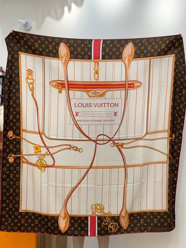 LV Scarf 135cm Black Brown Red Cashmere Silk 143712