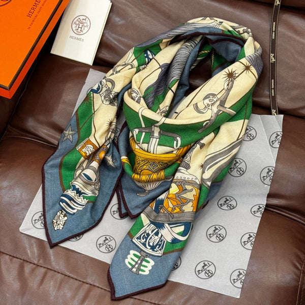 HM Starry Night Chorus Double-Sided Scarf 140cm Green Silk Cashmere 143714