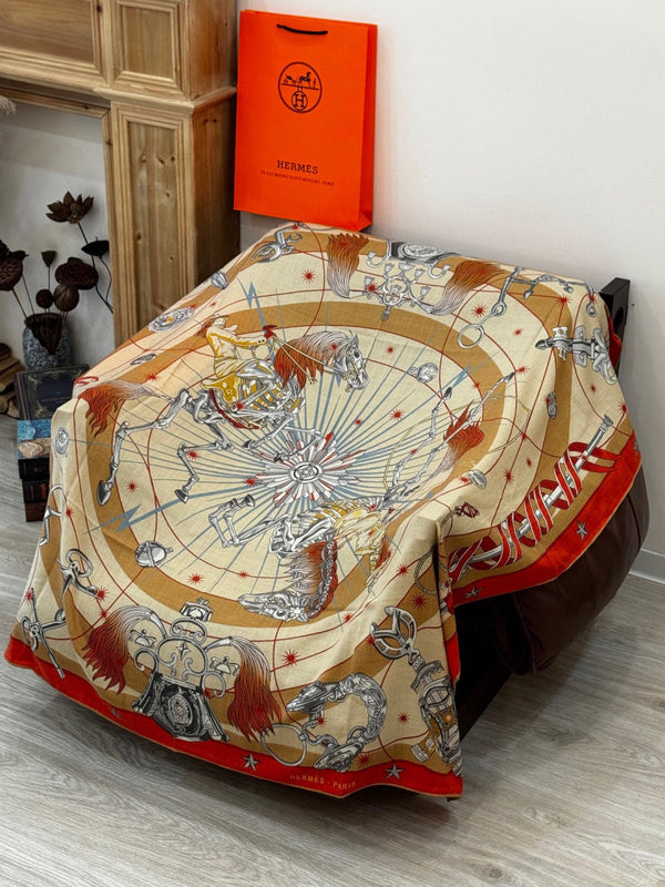 HM Starry Night Chorus Double-Sided Scarf 140cm Peach Orange Silk Cashmere 143719