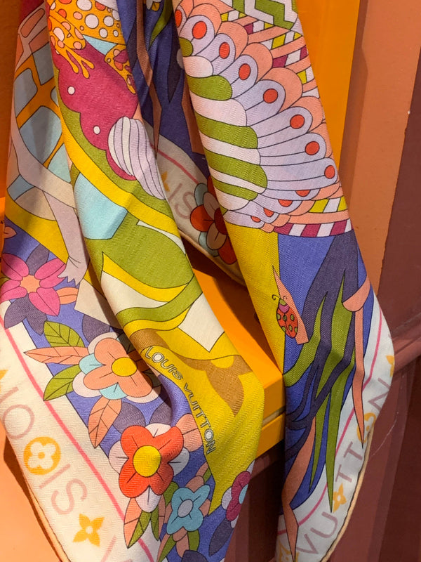 LV Double-sided Scarf 135cm Yellow Cashmere Silk 143727