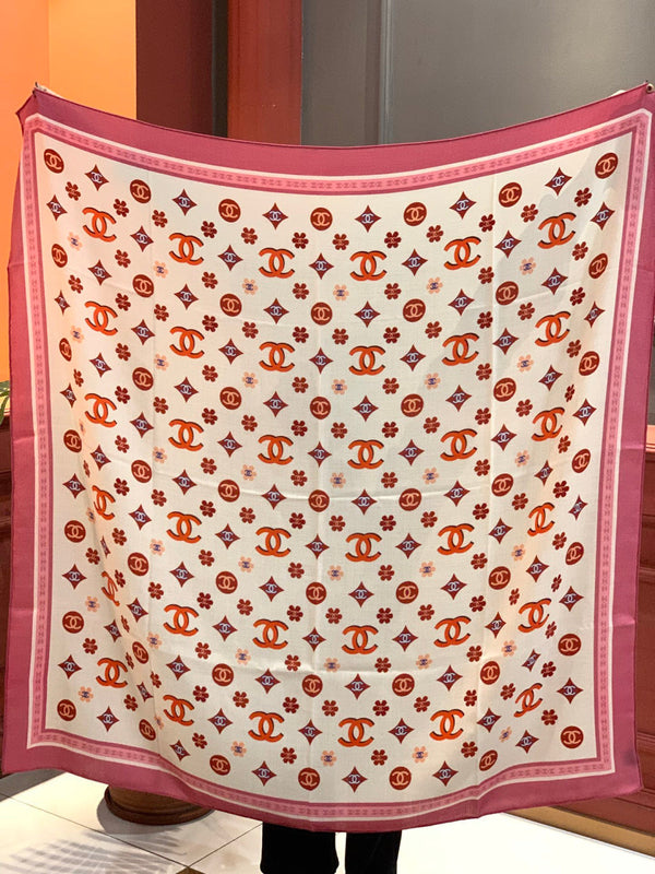 CC Scarf 140cm Pink Monogram Silk Cashmere 143730