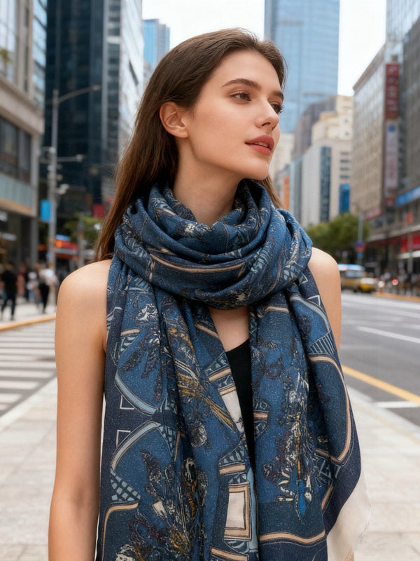 HM 26s Double-sided Scarf 200*100 Blue Jeans Cashmere 153174