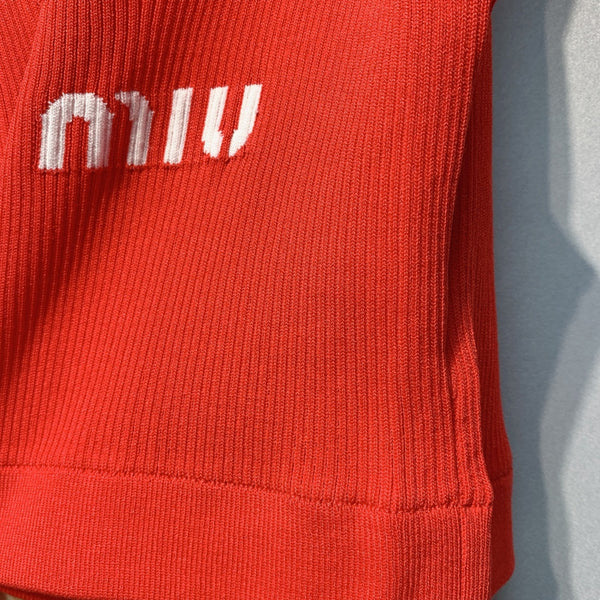 Miu SS26 Cropped Logo-knit Tank Top Orange Viscose Polyester 350948