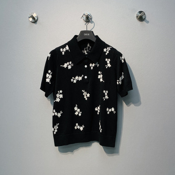 CC SS26 Flower Jacquard Knit Top Black Wool 350907