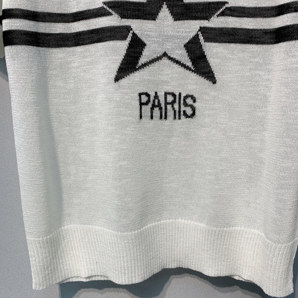 CD SS26 Signature and Star Short-Sleeved Sweater White Wool 350914
