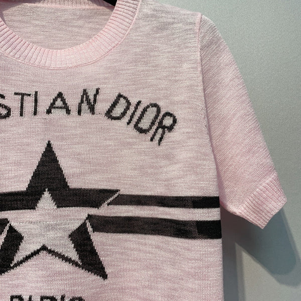 CD SS26 Signature and Star Short-Sleeved Sweater Light Pink Wool 350916