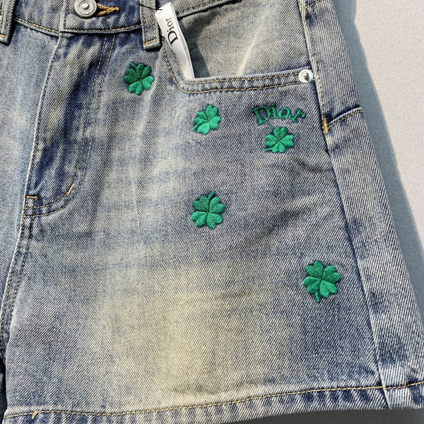 CD Clover Embroidered Shorts Jeans Blue Stonewashed Cotton 350922