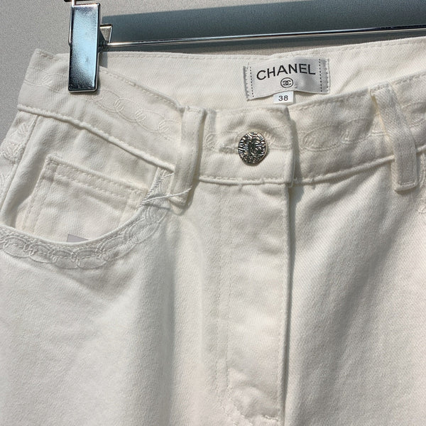 CC SS26 Wide-Leg Jeans with Logo Trim White Cotton 350940