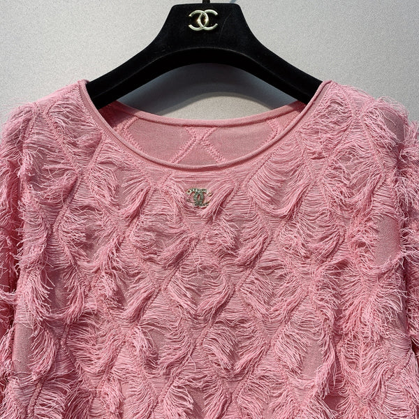 CC SS26 Feather-Trimmed Chiffon Top Rosette Pink Chiffon 350964