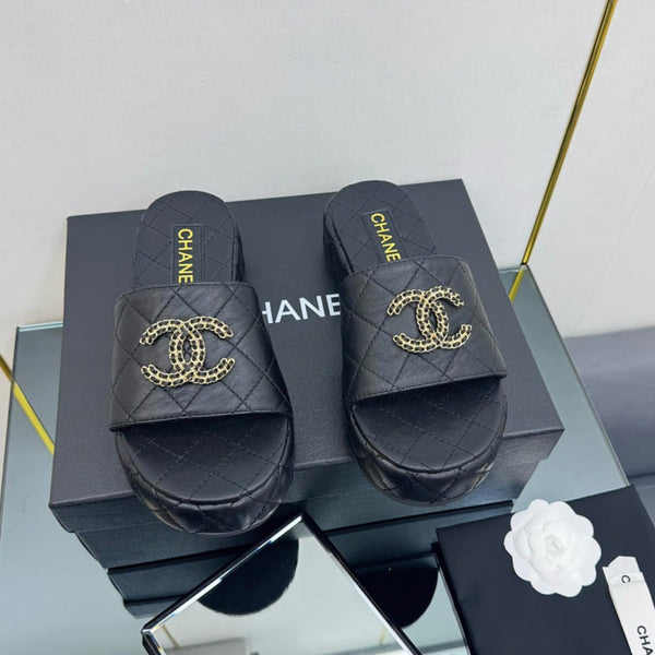 CC 25 Flatform Slide Black Leather 238491