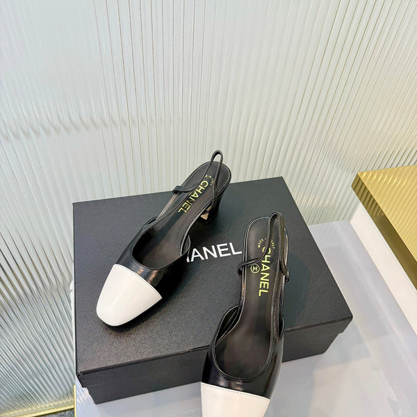 CC 26 Slingback High Heel 6.5cm White Black Lambskin 714022
