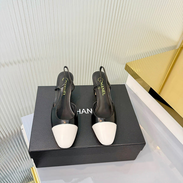 CC 26 Slingback High Heel 6.5cm White Black Lambskin 714022