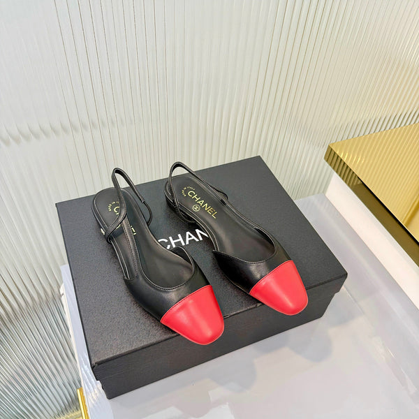 CC 26 Slingback Flat Black Red Lambskin 714029