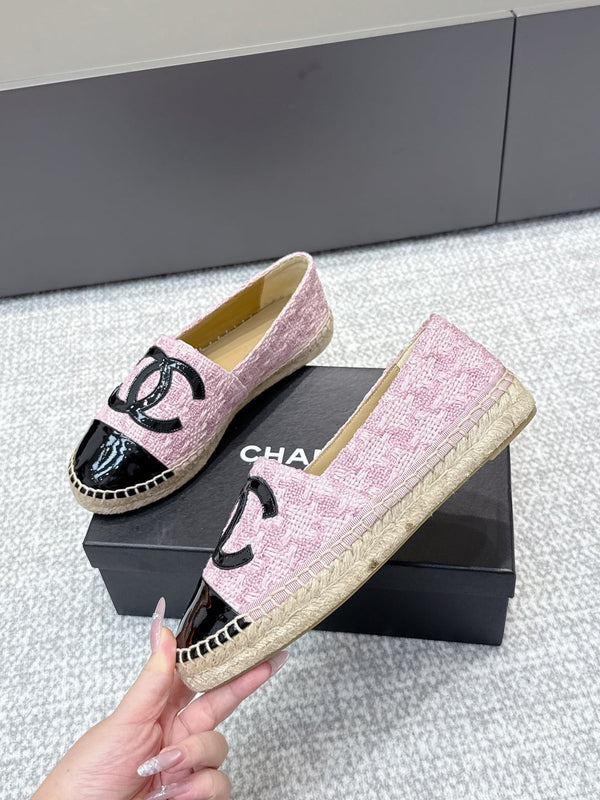 CC Espadrilles Black Pink Tweed Patent Leather 653917