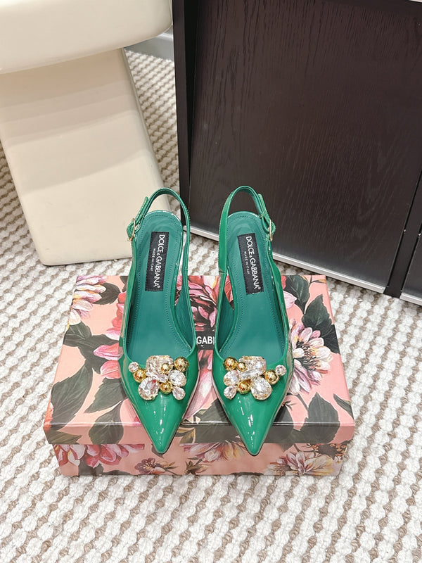 DG Rainbow Slingbacks Teal Green Patent Leather 663073