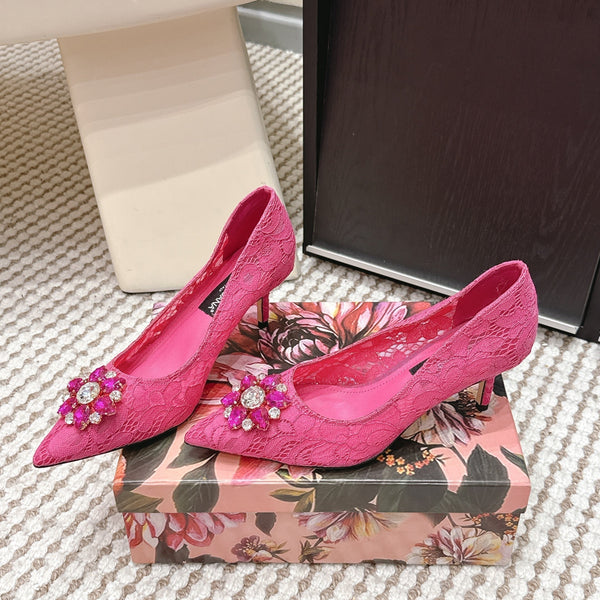 DG Pumps Crystals 6.5cm Hot Pink Taormina Lace 663077