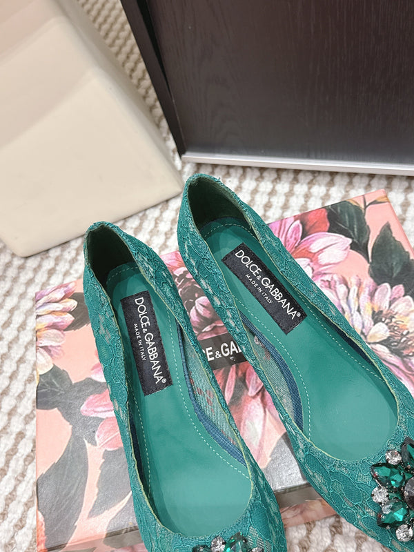 DG Pumps Crystals 6.5cm Teal Green Taormina Lace 663078