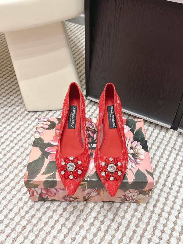 DG Pumps Crystals 6.5cm Red Taormina Lace 663081