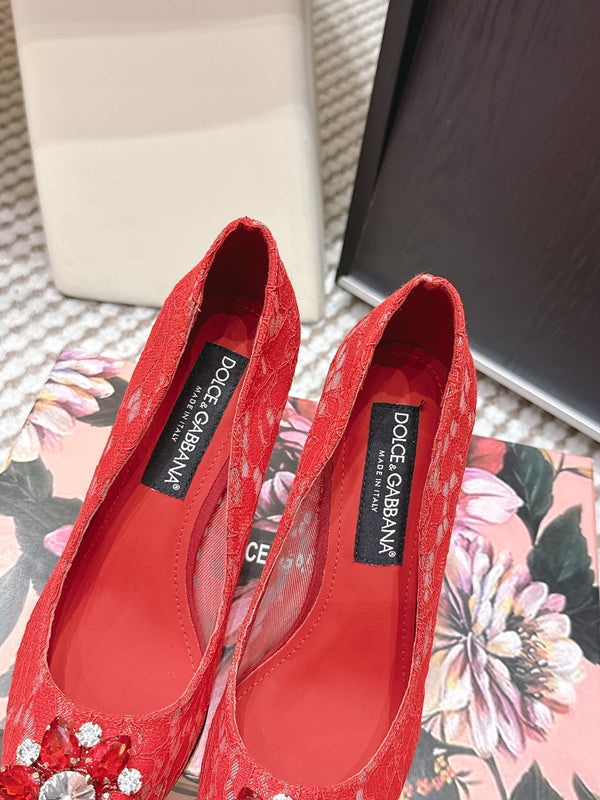 DG Pumps Crystals 9cm Red Taormina Lace 663084
