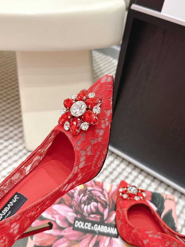 DG Pumps Crystals 9cm Red Taormina Lace 663084