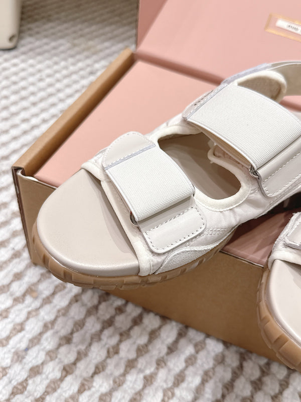 Miu 26s Velcro Sandals Ivory Nylon Suede 632330