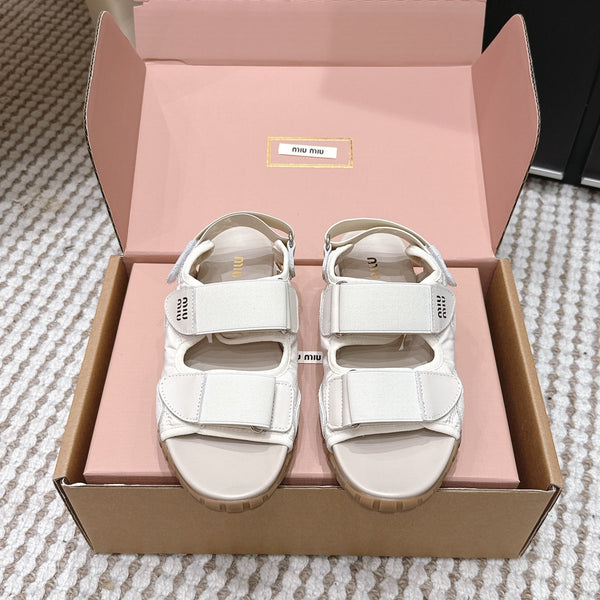 Miu 26s Velcro Sandals Ivory Nylon Suede 632330