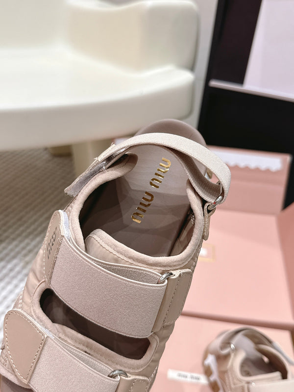 Miu 26s Velcro Sandals Light Brown Nylon Suede 632331