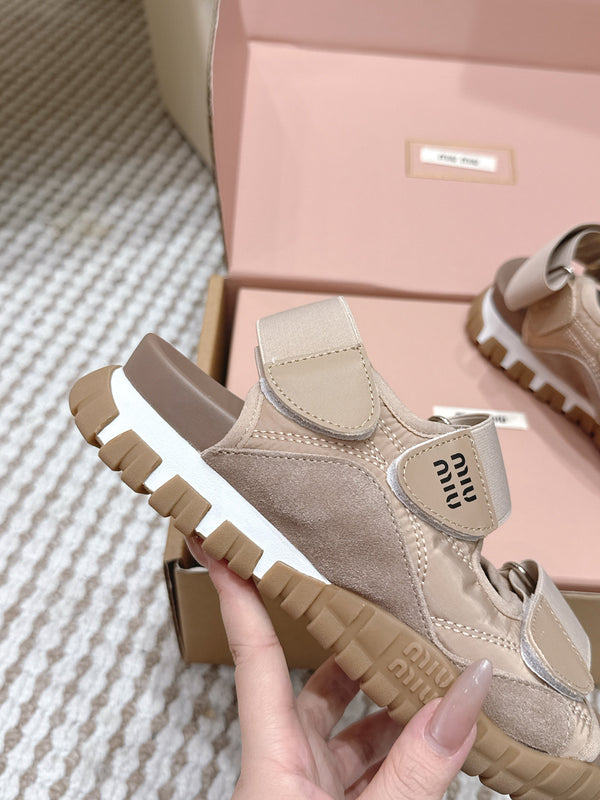 Miu 26s Velcro Sandals Light Brown Nylon Suede 632331