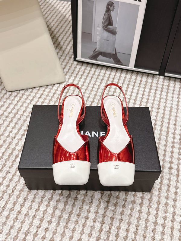 CC 2026 Slingbacks Flat Red White Patent Leather 721432